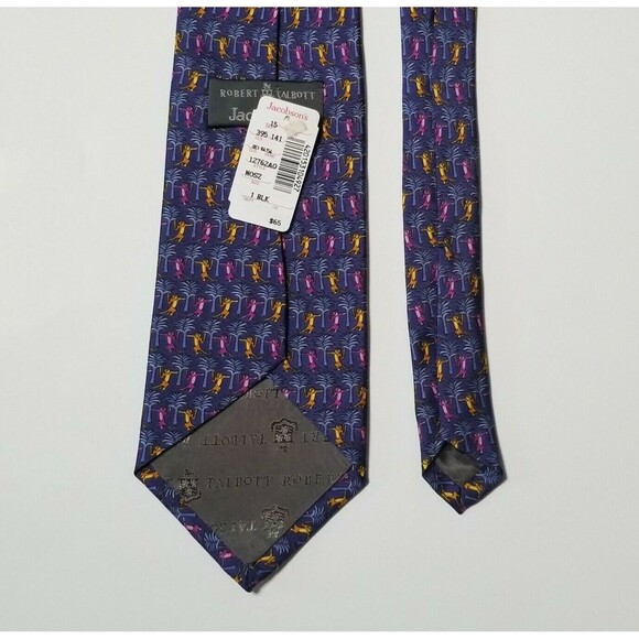 NWT Robert Talbott 100% Silk Mens Necktie Monkeys Animal Print Tie Blue - Picture 3 of 4